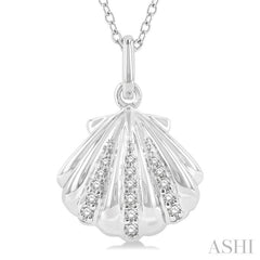 1/20 Ctw Marine Life Petite Seashell Round Cut Diamond Fashion Pendant With Chain in 10K White Gold