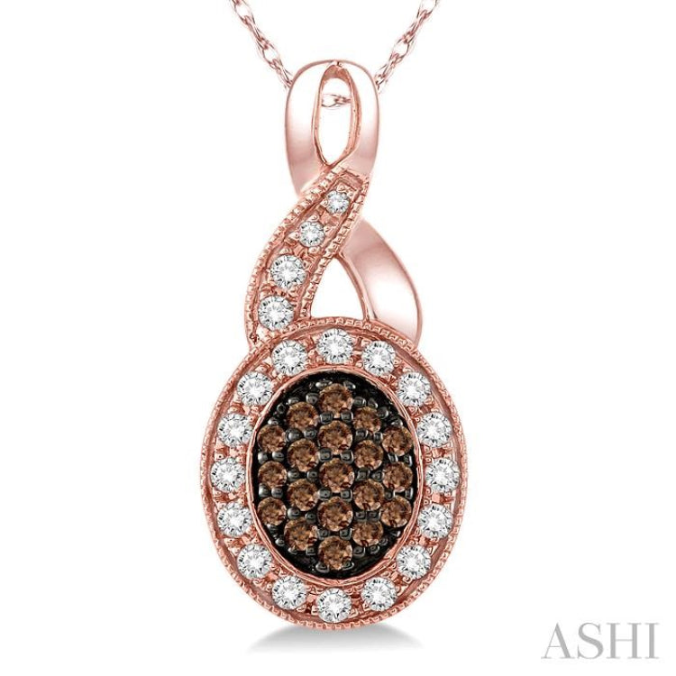 1/3 Ctw Round Cut White and Champagne Brown Diamond Pendant in 10K Rose Gold with Chain