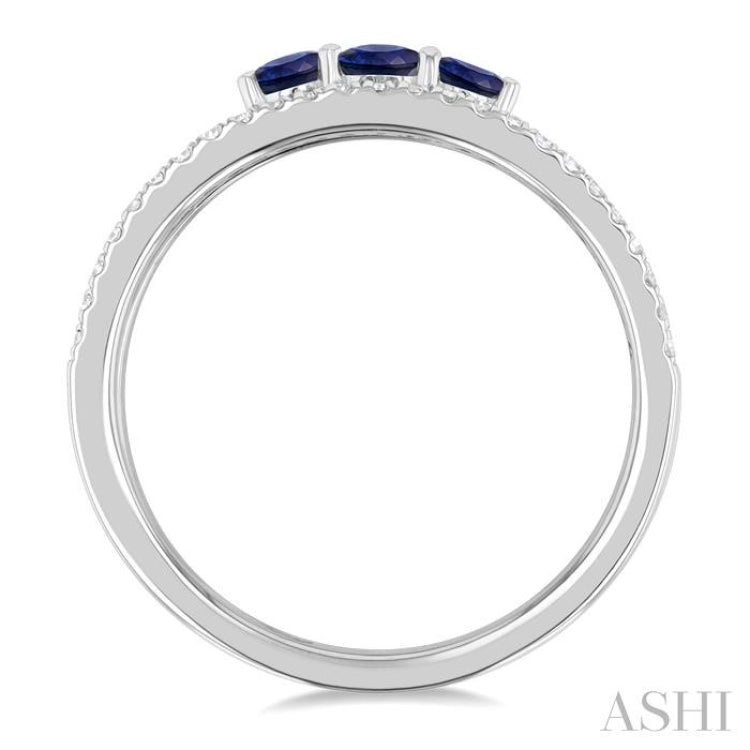 3.2 MM, 2.7 MM Round Cut Sapphire & 1/4 Ctw Round Cut Diamond Past, Present and Future Precious Layered Fashion Ring in 10K White Gold