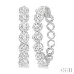 1 1/2 Ctw Lovebright Round Cut Diamond Hoop Earrings in 14K White Gold