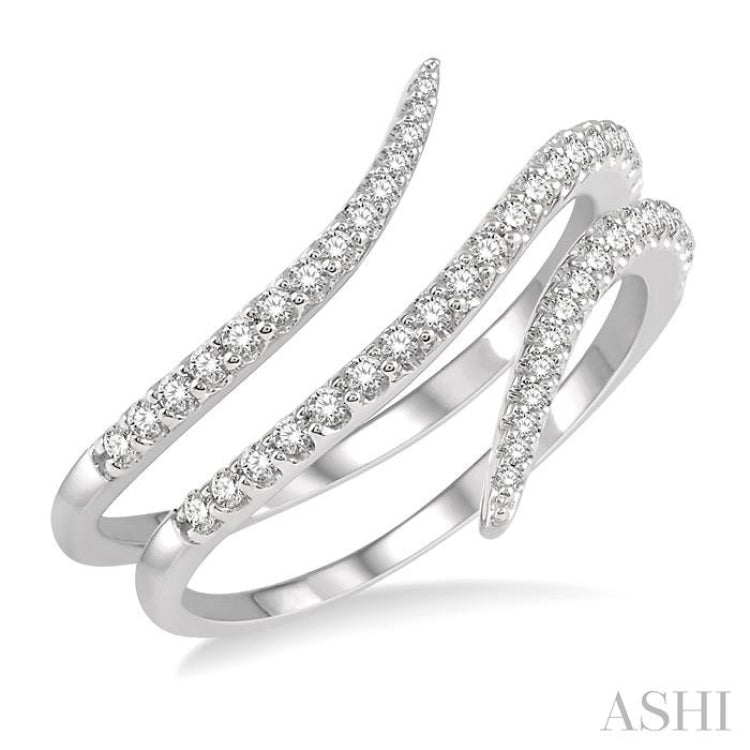 1/3 Ctw Double Spiral Open-End Round Cut Diamond Fashion Ring in 14K White Gold