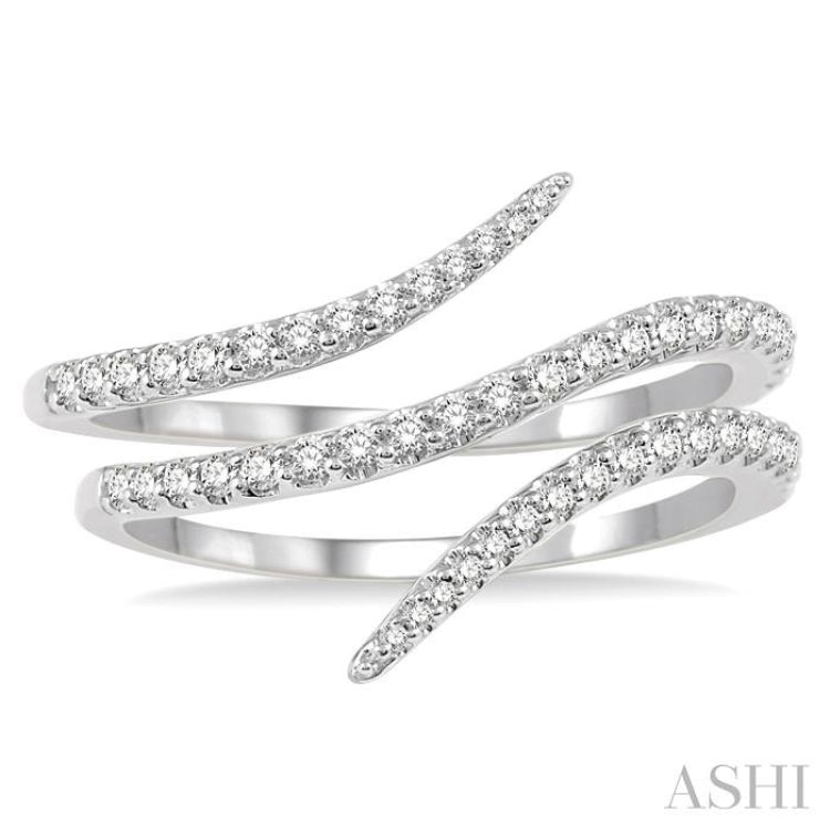 1/3 Ctw Double Spiral Open-End Round Cut Diamond Fashion Ring in 14K White Gold