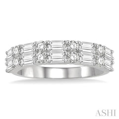 1 1/5 Ctw Double Baguette and Round Cut Diamond Fashion Band in 14K White Gold