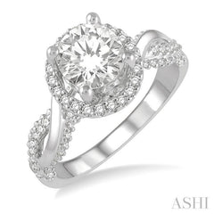 1/2 Ctw Circular Center Twisted Shank Round Cut Diamond Semi-Mount Engagement Ring in 14K White Gold