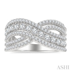 1 Ctw Round Cut Diamond Criss Cross Bold Fashion Band in 14K White Gold