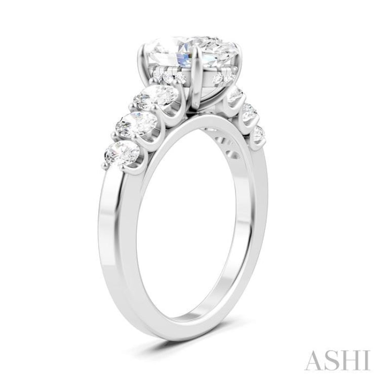 1 Ctw Oval Shape Oval and Round Cut Diamond Semi-Mount Engagement Ring in 14K White Gold