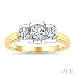 3/4 Ctw 3-Stone Round Cut Diamond Fashion Ring in 14K Yellow and White Gold