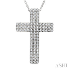 1/4 Ctw Roman Cross Triple Row Round Cut Diamond Fashion Pendant With Chain in 10K White Gold