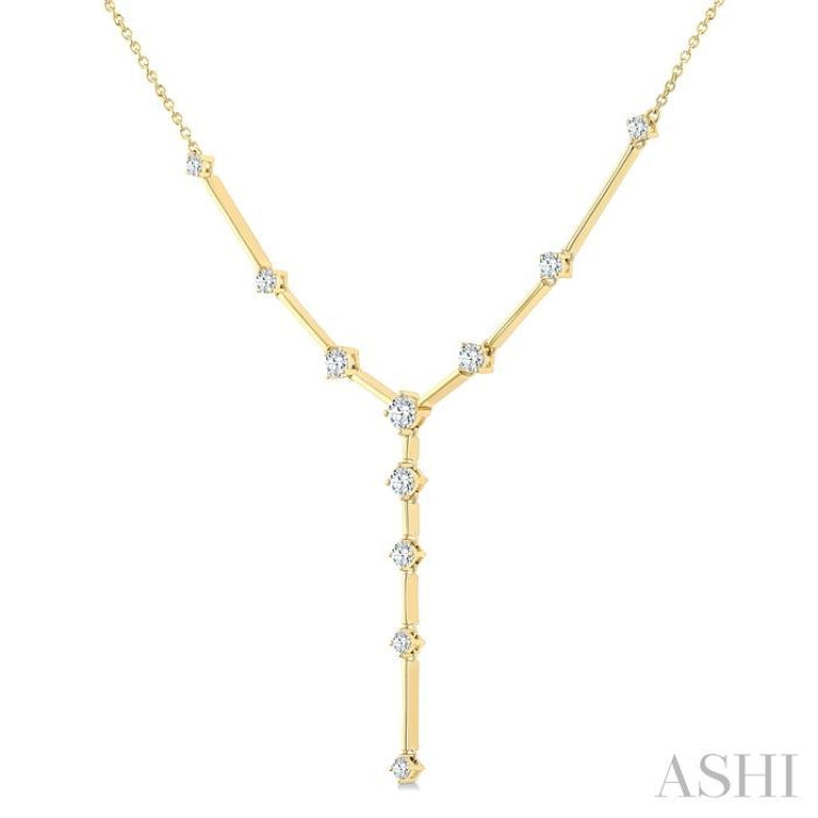 1 Ctw Round Cut Diamond Y-Shape Bar Link Fashion Necklace in 14K Yellow Gold