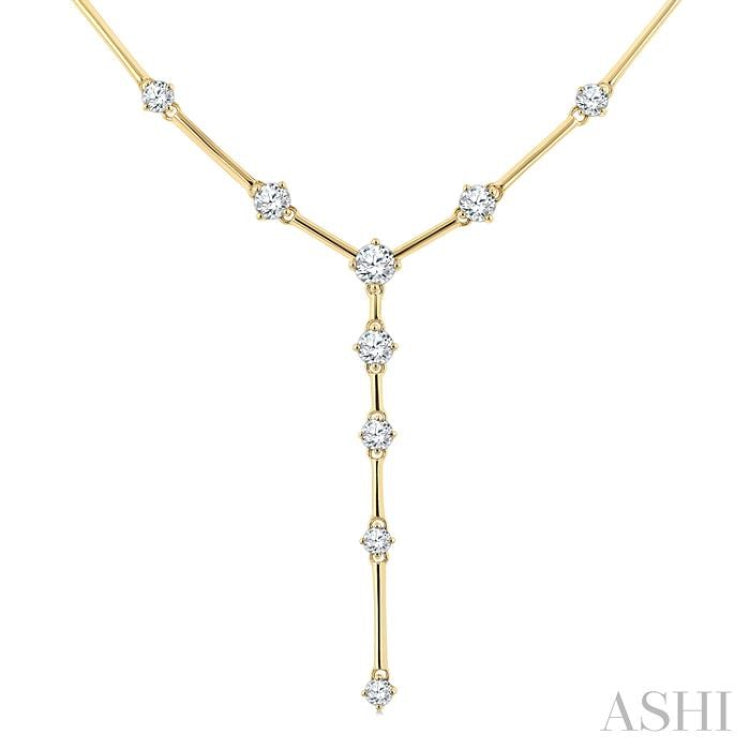 1 Ctw Round Cut Diamond Y-Shape Bar Link Fashion Necklace in 14K Yellow Gold