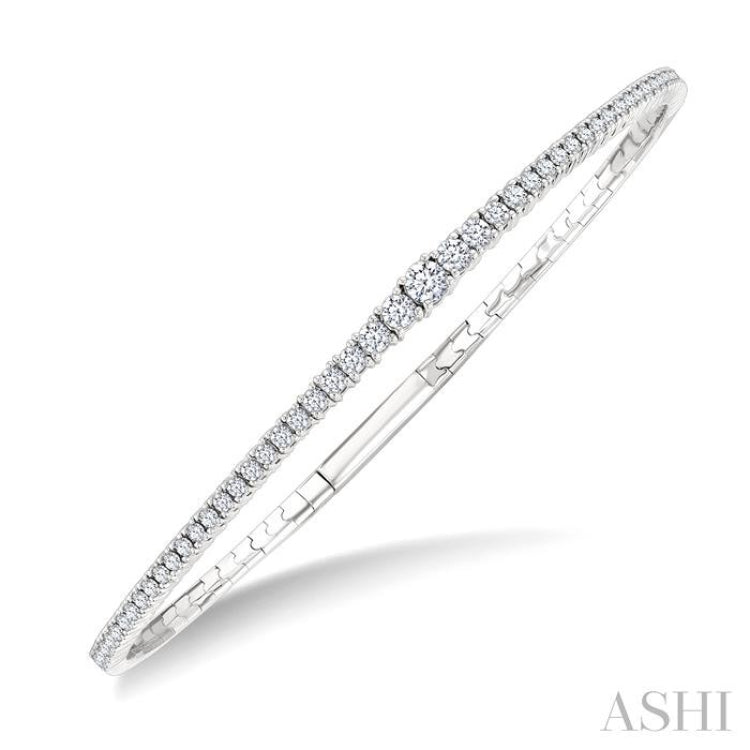 1 Ctw Round Cut Diamond Halfway Graduated Flex Bangle in 14K White Gold
