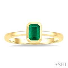 6X4 MM Octagon Shape Emerald Precious Solitaire Ring in 14K Yellow Gold