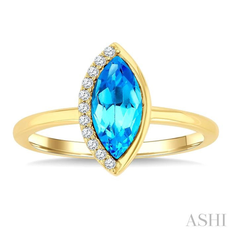 1/20 Ctw 10X5MM Marquise Cut Blue Topaz and Round Cut Diamond Semi-Precious Fashion Ring in 10K Yellow Gold