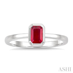 6X4 MM Octagon Shape Ruby Precious Solitaire Ring in 14K White Gold