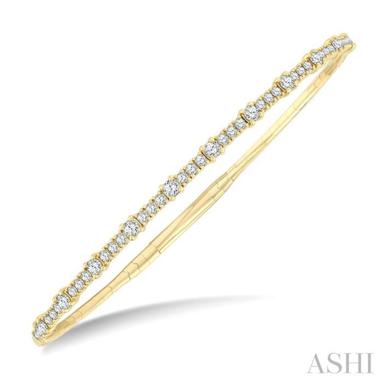 1 Ctw Halfway Prong Set Round Cut Diamond Flex Bangle in 14K Yellow Gold