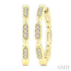 1/8 Ctw Ball Bead and Oblong Link Round Cut Diamond Fashion Hoop Earring in 10K Yellow Gold