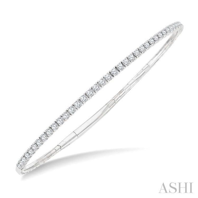 1 Ctw Round Cut Diamond Halfway Straight Flex Bangle in 14K White Gold