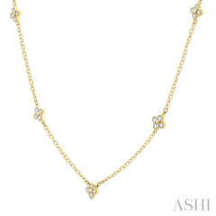 1/3 Ctw Clover Motif Bezel Set Round Cut Diamond Station Necklace in 10K Yellow Gold