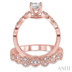 1/2 Ctw Diamond Wedding Set with 1/2 Ctw Princess Cut Engagement Ring and 1/10 Ctw Wedding Band in 14K Rose Gold