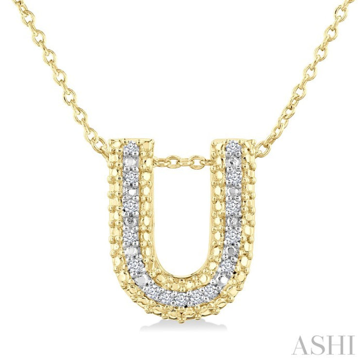 1/20 Ctw Bubble Accent Initial 'U' Round Cut Diamond Fashion Pendant With Chain in Yellow Gold Vermeil