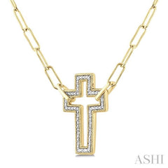 1/10 Ctw Round Cut Diamond Cross Pendant With Paperclip Chain in Yellow Gold Vermeil
