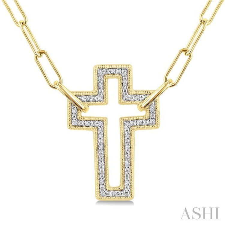1/10 Ctw Round Cut Diamond Cross Pendant With Paperclip Chain in Yellow Gold Vermeil