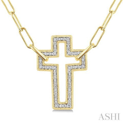 1/10 Ctw Round Cut Diamond Cross Pendant With Paperclip Chain in Yellow Gold Vermeil