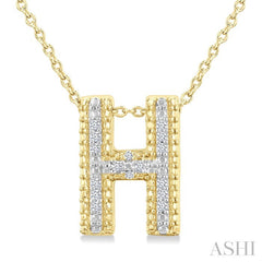 1/20 Ctw Bubble Accent Initial 'H' Round Cut Diamond Fashion Pendant With Chain in Yellow Gold Vermeil