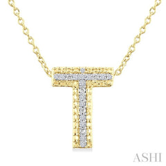 1/20 Ctw Bubble Accent Initial 'T' Round Cut Diamond Fashion Pendant With Chain in Yellow Gold Vermeil
