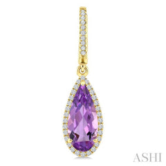 12X5 MM Pear Shape Amethyst and 1/3 Ctw Round Cut Diamond Semi-Precious Earrings in 10K Yellow Gold