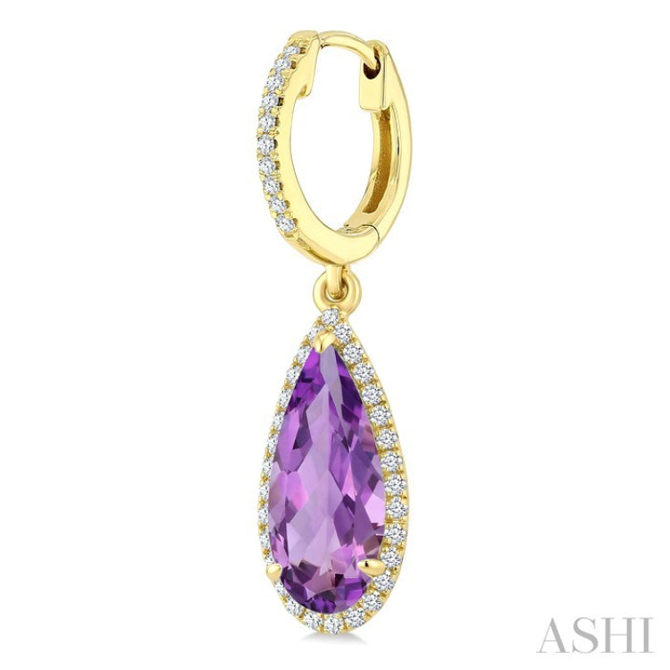 12X5 MM Pear Shape Amethyst and 1/3 Ctw Round Cut Diamond Semi-Precious Earrings in 10K Yellow Gold