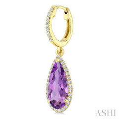 12X5 MM Pear Shape Amethyst and 1/3 Ctw Round Cut Diamond Semi-Precious Earrings in 10K Yellow Gold