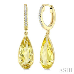 12X5 MM Pear Shape Lemon Quartz and 1/10 Ctw Round Cut Diamond Semi-Precious Earrings in 10K Yellow Gold