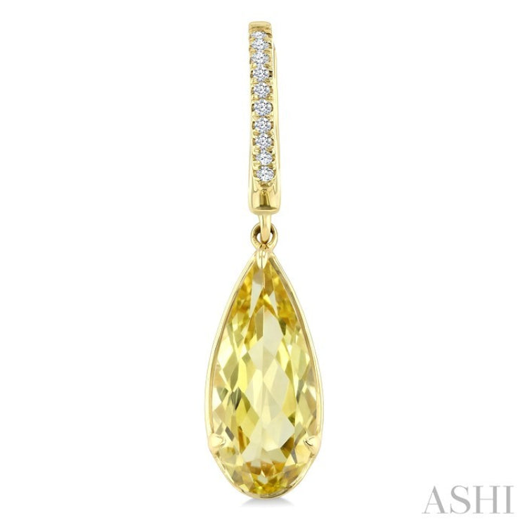 12X5 MM Pear Shape Lemon Quartz and 1/10 Ctw Round Cut Diamond Semi-Precious Earrings in 10K Yellow Gold