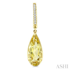 12X5 MM Pear Shape Lemon Quartz and 1/10 Ctw Round Cut Diamond Semi-Precious Earrings in 10K Yellow Gold