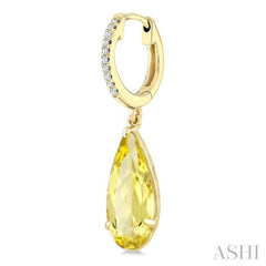 12X5 MM Pear Shape Lemon Quartz and 1/10 Ctw Round Cut Diamond Semi-Precious Earrings in 10K Yellow Gold