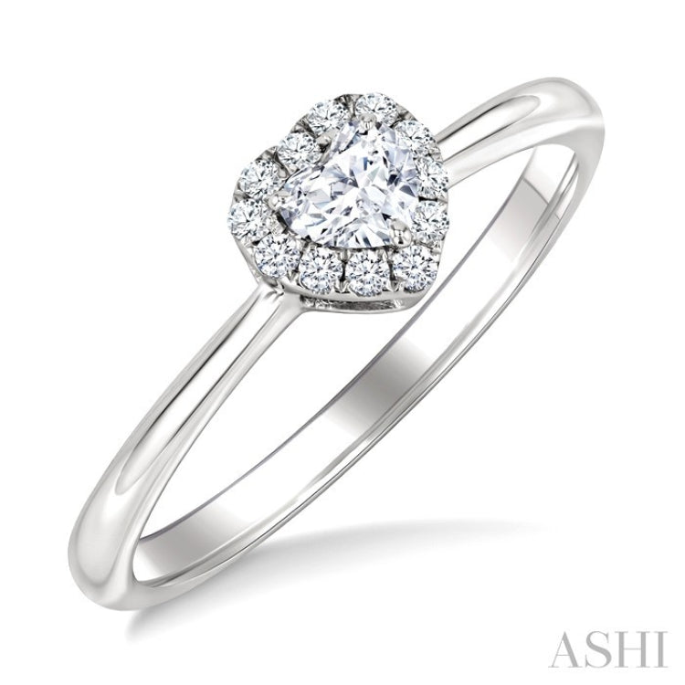 1/4 Ctw Heart and Round Cut Diamond Fashion Halo Ring in 14K White Gold