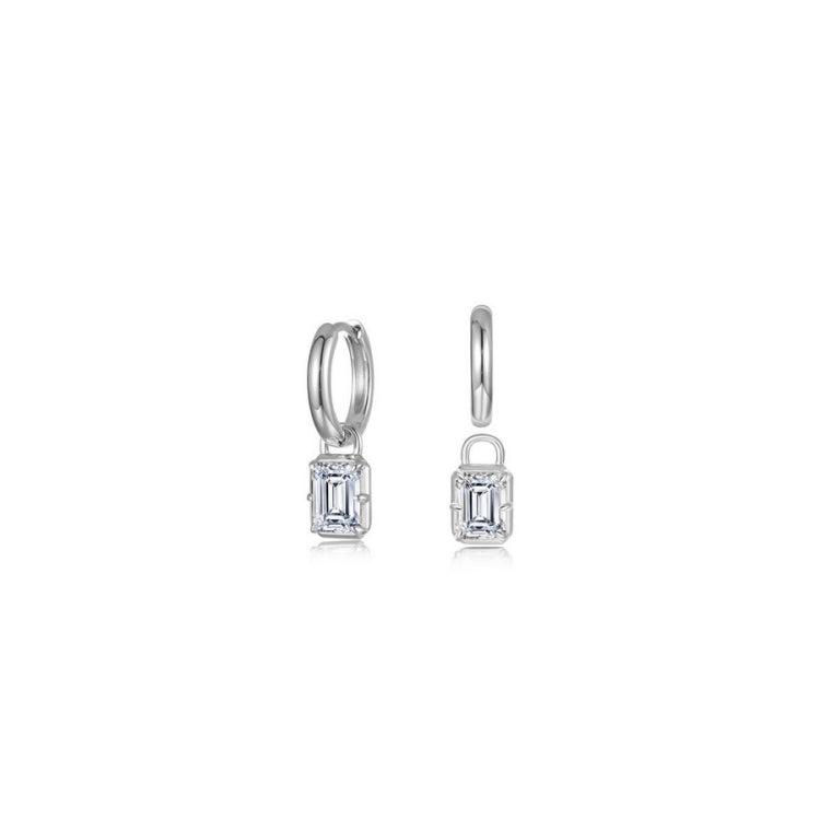Emerald-Cut Padlock Huggies