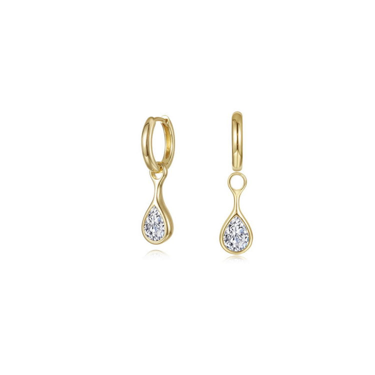 Teardrop Bezel Charm Huggie Hoops