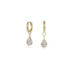 Teardrop Bezel Charm Huggie Hoops