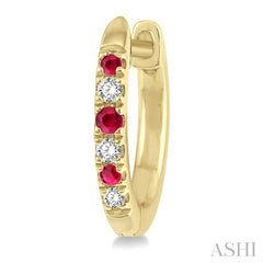 1.10 MM, 1.25 MM and 1.45 MM Round Shape Ruby and 1/20 Ctw Round Cut Diamond Precious Hoop Earrings in 10K Yellow Gold