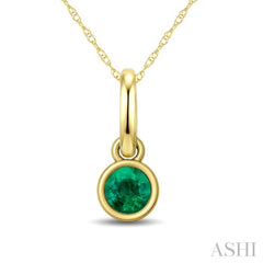 3X3 MM Round Shape Emerald Bezel Set Precious Solitaire Pendant With Chain in 10K Yellow Gold