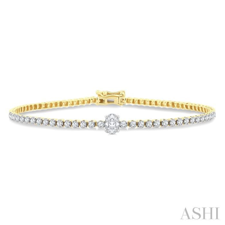 1 1/6 Ctw Oval and Round Cut Diamond Tennis Bracelet in 14K Yellow Gold