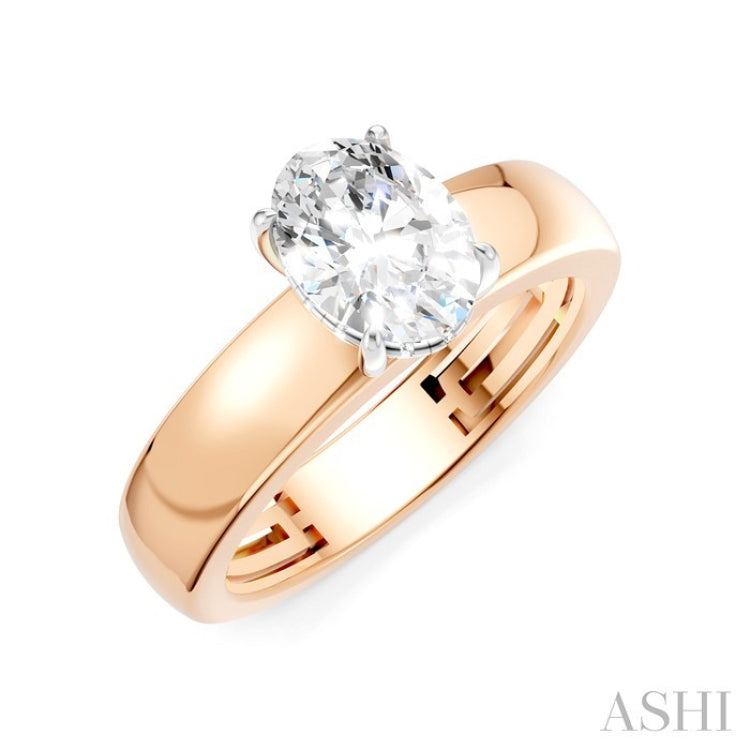 1/20 Ctw Oval Shape Round Cut Diamond Semi-Mount Engagement Ring in 14K Rose and White Gold