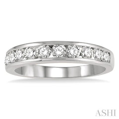 3/4 Ctw Channel Set 11 Stone Round Cut Diamond Wedding Band in 14K White Gold