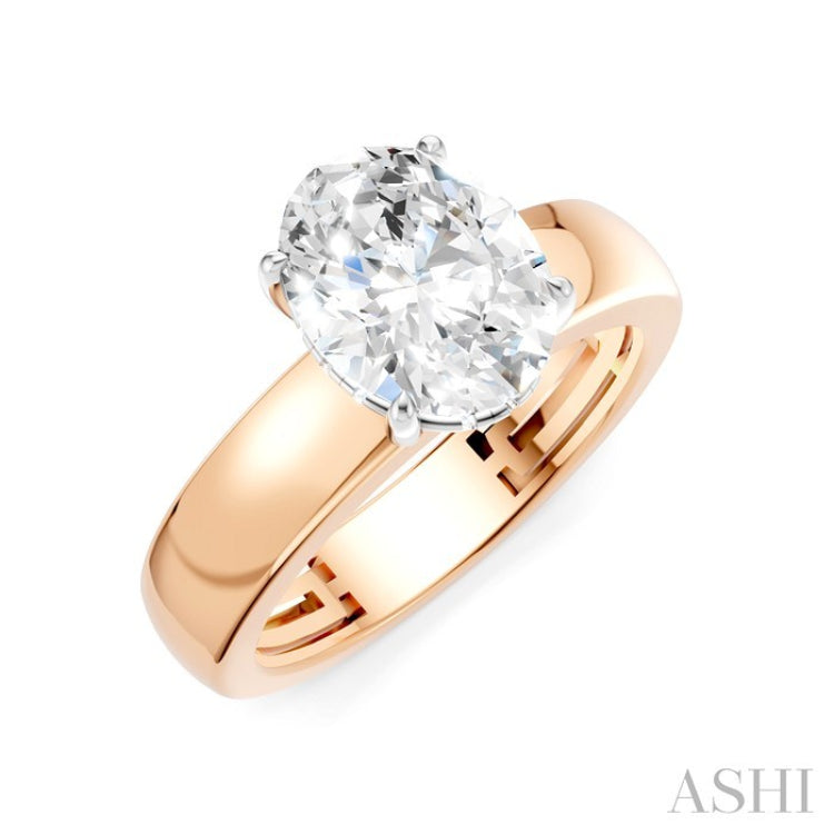 1/20 Ctw Oval Shape Round Cut Diamond Semi-Mount Engagement Ring in 14K Rose and White Gold