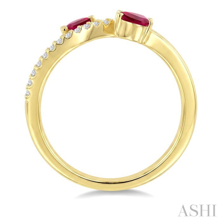 4X3 MM Pear Shape Ruby and 1/6 Ctw Round Cut Diamond Precious Ring in 10K Yellow Gold