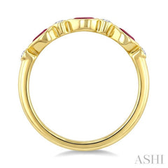 4X3 MM Pear Shape Ruby and 1/20 Ctw Bezel Set Round Cut Diamond Precious Fashion Band in 10K Yellow Gold