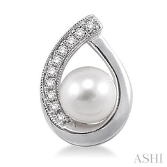6x6 MM Round Shape Cultured Pearls and 1/10 Ctw Round Cut Diamond Earrings in 10K White Gold