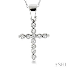 1/10 Ctw Round Cut Diamond Cross Petite Pendant in 14K White Gold with Chain